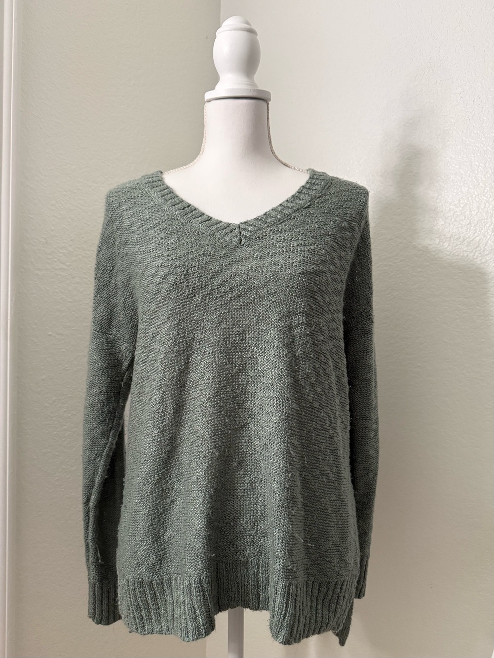 Charlotte Russe Sage Green V-Neck Knit Sweater Large